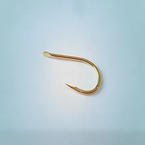 Gold barbed fishing hooks carbon steel single hooks eye fishing tackle accessories 10pcs set