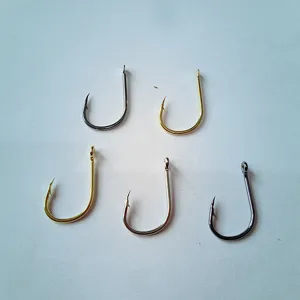 High carbon steel barbed fishing hooks with eyelet, durable metal fishhooks for angling, 5pcs