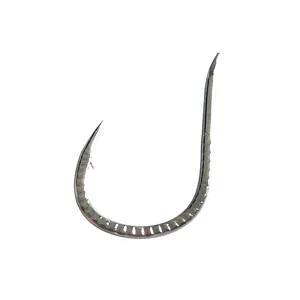 Silver barbed fishing hook with dragon scale pattern design for outdoor angling and fishing.