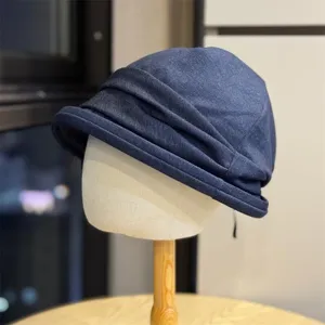 Women Fall Winter Vintage Pleated Bucket Hat Fashion Casual Solid Color Warm Sun Protection Fisherman Hat