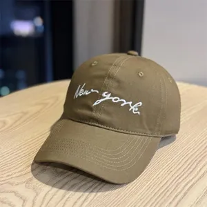 Women khaki baseball cap with white cursive letter embroidery stylish sun protection hat