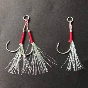 High Carbon Steel Fishing Hooks Assist Jigging Hook With Tinsel And Split Ring Silver Saltwater Fishing Tackle