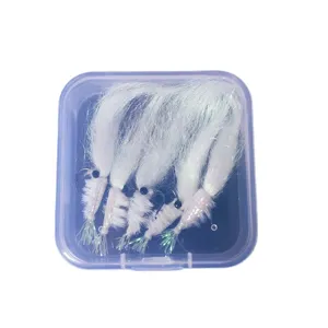 Boxed fly fishing lure set with white shrimp design artificial baits for micro lure fishing.
