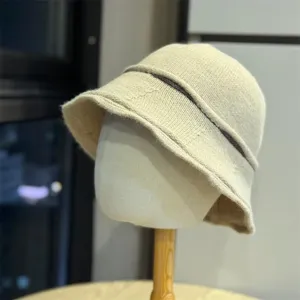 Sombrero de cubo de punto beige para mujer otoño invierno cálido sombrero de lavabo