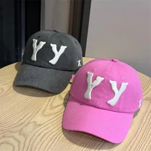 Unisex vintage cotton baseball cap with 3D YY embroidery, stylish casual dad sport hat.