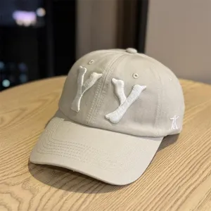 Japanese style cotton baseball cap with 3D embroidered YY letters, vintage casual hat.