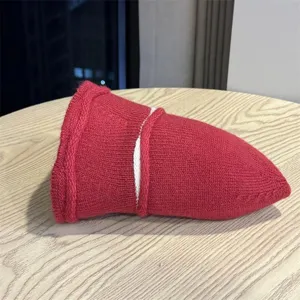Sombrero de cubo de punto rojo para mujer, sombrero de cuenca cálido otoño invierno.