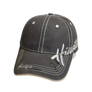 Retro embroidered baseball cap for women with wide brim, vintage dark grey sunshade hat.