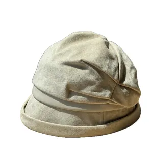 Women retro pleated suede bucket hat winter wide brim casual warm basin hat fashion style
