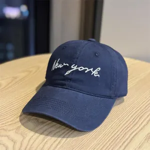 Women's sun protection baseball cap with stylish letter embroidery, casual cotton duck tongue hat.