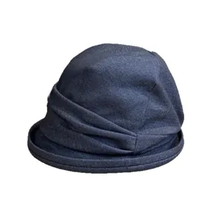 Dark blue denim bucket hat women autumn winter retro pleated cloche hat daily fashion style