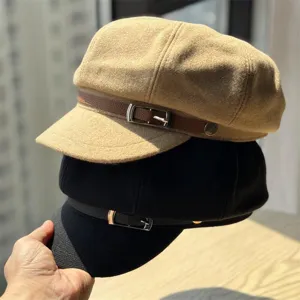 Vintage wool newsboy cap for women, retro British style warm octagonal beret hat autumn winter