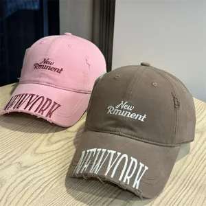 Vintage washed baseball cap with letter embroidery, distressed couple streetwear hat.