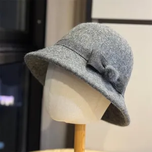 French vintage wool bucket hat for women winter warm elegant solid color casual hat