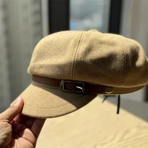 Classic wool felt baker boy cap for women, vintage autumn winter octagonal hat style.