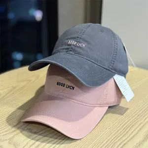 Korean vintage washed cotton baseball cap, unisex casual embroidered letter sun hat.