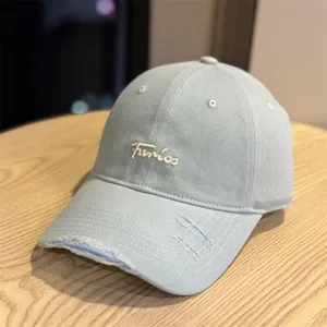 Japanese style embroidered distressed soft-top baseball cap, versatile wide-brim hat.