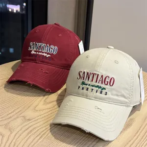 Women's Casual Cotton Baseball Cap Distressed Embroidered Letter Adjustable Sun Protection Curved Brim Hat