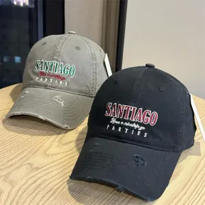 Distressed embroidered baseball cap for women and men, casual vintage streetwear sun hat.