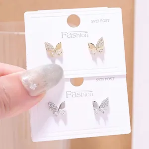 Εξαιρετικά σκουλαρίκια πεταλούδα με micro-pave, ασημένιο S925 λεπτομέρεια κοσμήματος.