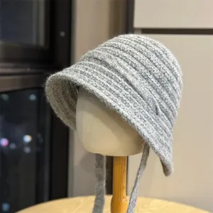 Damen Herbst Winter Strickmütze Warme Ohrenklappen Mütze Mischgarn Winddicht Anglerhut Stilvolle Outdoor Kopfbedeckung