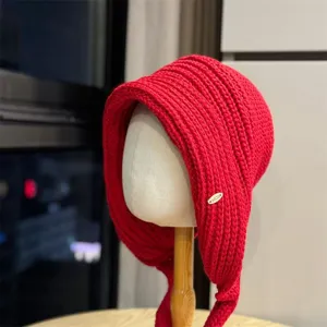 Damen Japanischer Stil Warme Strickmütze Beanie Mit Ohrenklappen Süße Einfarbige Lässige Winter Wolle Ohrenschutz Mütze