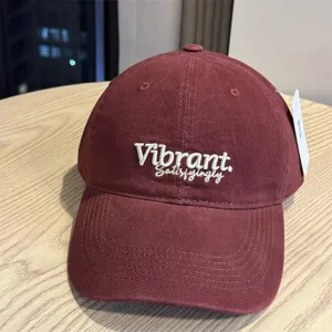 Burgundy baseball cap for women, deep crown design with cute front embroidery text.