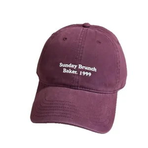 Washed cotton baseball cap with embroidered letters, casual curved brim hat for men and women.