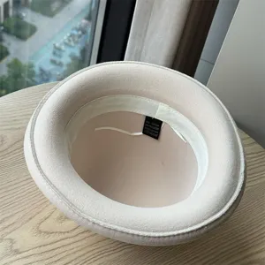 Women winter vintage fedora hat interior detail view, cozy cotton polyester material.