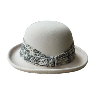 Women French Vintage Wool Bowler Hat Autumn Winter Fashion Casual Warm Cloche Hat