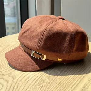 Brown wool blend newsboy cap, retro style octagonal hat for women, autumn winter warm hat.