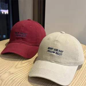 Retro letter embroidered washed baseball cap, casual Japanese style soft top hat for men and women.