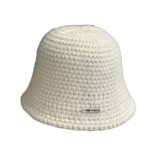 Chapeau bob en crochet blanc pour femme, bonnet bassin en laine tricotée d'hiver, coiffure tendance.