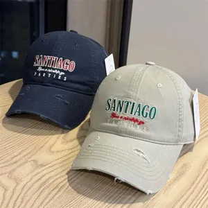 Distressed vintage washed baseball cap with chic embroidery for casual daily wear.