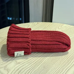 Red knitted winter beanie warm double layer cold hat casual unisex stylish headwear