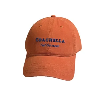 Trendy orange baseball cap with stylish blue embroidery, casual cotton streetwear hat for women.