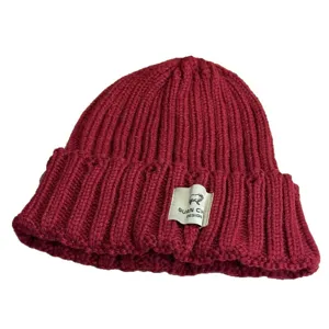 Korean style red ribbed knit beanie hat for men and women autumn winter warm wool cap.