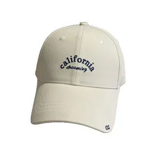 Vintage beige baseball cap with embroidery, soft top curved brim casual sun hat for women