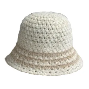 Cappello a secchiello in maglia a righe da donna, berretto di lana casual per l'autunno.