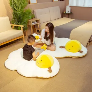 Cute fried egg plush cushion floor mat soft bedroom decor pillow for home comfort relax
