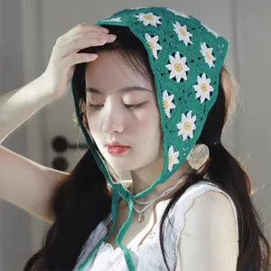 Foulard Triangolare con Margherita Lavorato a Maglia da Donna Fascia per Capelli all'Uncinetto Accessorio Moda Viaggio Estivo