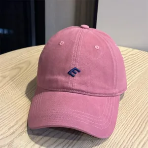 Gorra de béisbol rosa con letra bordada azul, sombrero informal de algodón para hombre y mujer.