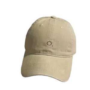 Japanese minimalist embroidered baseball cap, khaki cotton soft top wide brim sun hat for women.