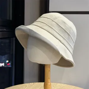 Women casual bucket hat solid color foldable sun protection beach travel summer hat beige.