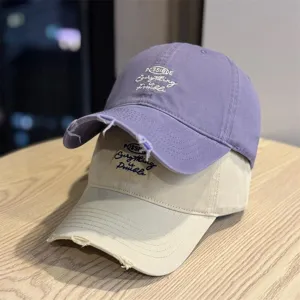 Washed Cotton Baseball Cap Distressed Letter Embroidery Adjustable Casual Dad Hat For Women Men Outdoor Sports Sun Hat