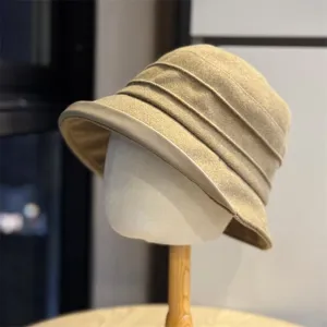 Women's foldable bucket hat casual summer sun protection basin hat khaki stylish design