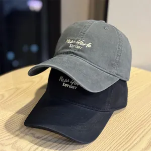 Classic cotton embroidered baseball cap with letter design, sun protection casual hat.