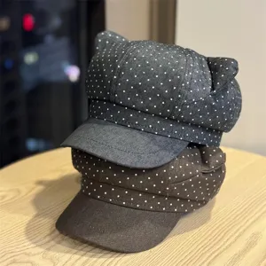 Cute cat ear polka dot beret newsboy hat for women autumn winter stylish sweet painter cap