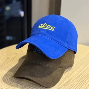 Casual soft top baseball cap for couples, stylish embroidered letter design, comfortable fit.