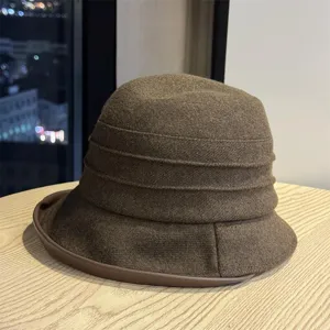 Women brown pleated bucket hat casual sunshade hat vintage chic fashion travel basin cap